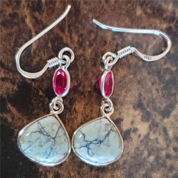 Genuine White Buffalo Turquoise Earrings - Picture 1 of 5